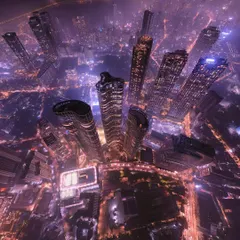 Another mind-bending aerial shot of the city at night, titled "City Maximum." This perspective makes the skyscrapers look like they are reaching for the stars.