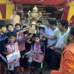 Our Under 13 boys celebrating with the runner up trophy at the 1st Gorkha Cup Tournament. A fantastic achievement in a tough competition held at YMCA Faridabad.