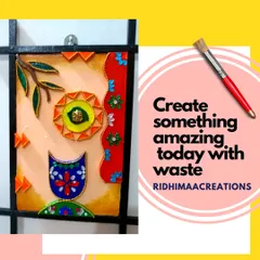 The finished wood mural on a tile, created entirely from waste materials. This project, done by a student in my summer camp, is a perfect example of how to create something amazing from waste.