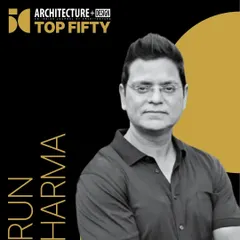 A graphic from Architecture + Design celebrating my inclusion in their "Top Fifty" list. The feature recognized my firm's philosophy of harmonizing art, architecture, and spirituality through the thoughtful use of light and materials.
