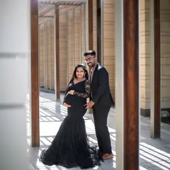 A beautiful couple's portrait taken amidst the striking architecture of Dubai, blending urban elegance with their personal love story.