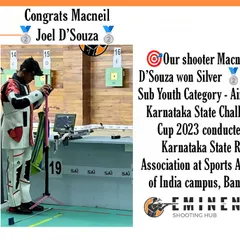 Our shooter Macneil Joel D’Souza in full concentration during a training session. The professional shooting jacket and equipment we provide help athletes maintain stability and form.