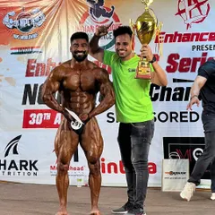 This is the result of pure jaddojahad (struggle). My athlete, Mohit Yadav, winning the Overall Championship at NPC Uttar Pradesh. We plan, we work, and we conquer the stage together.