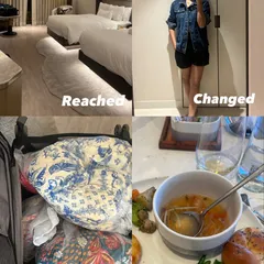 This is what shoot prep really looks like. Arriving at the hotel, changing into work mode, prepping all the outfits from the suitcase, and grabbing a quick meal before a long day. This is the essential groundwork for any successful styling project.