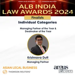 I was shortlisted by Asian Legal Business for two individual categories in their 2024 India Law Awards: 'Managing Partner of the Year' and 'Dealmaker of the Year'. This reflects my dual role in leading the firm and personally structuring high-stakes transactions.