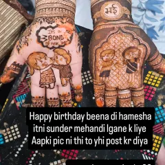 For Raksha Bandhan, I love making these cute cartoon-style designs. This one shows the nok-jhok of a brother and sister, with "Raksha Bandhan" and "Bhai" written beautifully. It’s a fun way to celebrate this special bond.