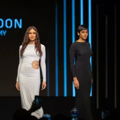 Models walking the ramp at the Schwarzkopf Professional x Sassoon Academy show. The focus was on creating effortless, lived-in hair, from long, flowing waves to a sharp, modern pixie cut.