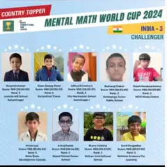 This is the official country topper list for the Mental Math World Cup 2024. It's a proud moment to see my student Reyansh's name and photo featured here with an India Rank 2.