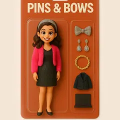 Our AI-generated toy concept for "The Party Diva." This set is perfect for a night out, featuring a stylish character with party-ready accessories like a sparkly headband, dangly earrings, and a chic clutch.