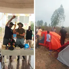 A collage from our Hyderabad workshop, showing participants learning about gear and how to pitch a tent. These practical skills are crucial for any high-altitude expedition.