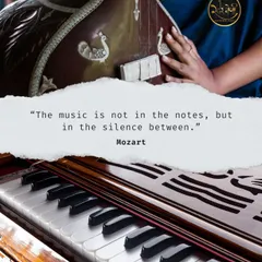 A profound quote from Mozart that holds true for all music. The silence between the notes, the 'thehrav', is just as important as the notes themselves. This is a key concept in creating 'bhaav'.