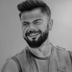 A detailed graphite portrait of cricketer Virat Kohli, capturing his famous smile. I enjoy drawing inspirational figures who are at the top of their game.