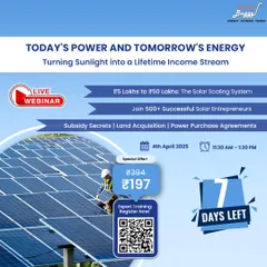 Creating a sense of urgency, this "7 Days Left" ad for our solar masterclass shows a worker installing panels on a large solar farm. It emphasizes the opportunity to enter India's $60 billion solar market and generate long-term revenue.