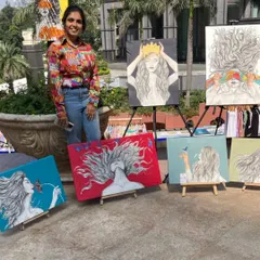 An artist at Sublime Fiesta with her collection of empowering, female-centric artworks. Our events showcase a wide range of emerging and established talent.