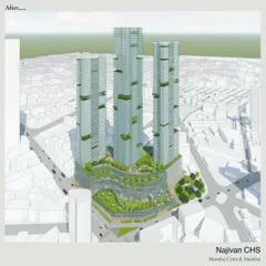 This aerial view of the Navjivan CHS redevelopment proposal shows how vertical density can create vast open spaces on the ground. The three towers are strategically placed to maximize green areas, sunlight, and community interaction.