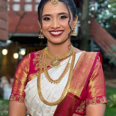 Another angle of this stunning muhurtham glow. The makeup is designed to be waterproof and long-lasting, ensuring she looks fresh and radiant throughout the entire wedding ceremony.