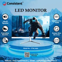 This 24-inch (60.5 cm) frameless LED monitor provides a stunning 1920x1080 resolution display with low power consumption. It includes an inbuilt speaker and HDMI connectivity, offering a complete multimedia experience right out of the box.