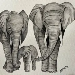 This watercolor painting of an elephant family shows my love for nature. I use monochrome tones to create a sense of togetherness and emotion, focusing on the detailed textures and bonds between the animals.