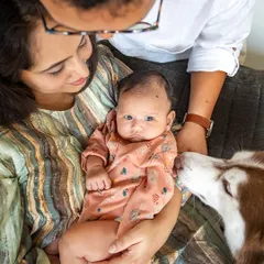 A baby and a dog can teach you more about love than anyone else. In this newborn session, Aspen the Husky gives the gentlest kisses to his new baby brother. My approach is always calm and quiet, allowing for these natural, heartwarming moments to unfold.