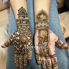 A beautiful example of asymmetrical design, with a modern geometric pattern on one hand and a classic floral and swan motif on the other.