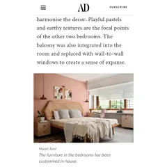 Architectural Digest India showcased the custom-designed furniture and playful pastel tones of the bedrooms in our 'Rooted Japandi Home' renovation.