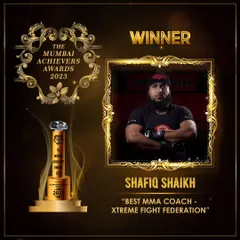 I was honored to be named "Best MMA Coach" at The Mumbai Achievers Awards in 2023. This recognition for my work with the Xtreme Fight Federation is a proud moment for me and my team.