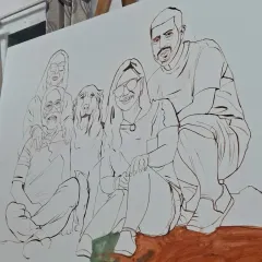 The line work for the same family portrait, showing the foundational drawing before color is applied. A strong drawing is the basis of every good painting.