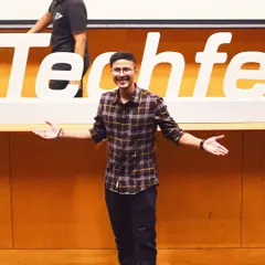 A welcoming pose at IIT Bombay's Techfest. It was an incredible feeling to stand in front of over 500 bright students and share my passion.