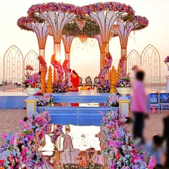 A breathtaking destination wedding in Goa. I orchestrated this beachside wedding phere ceremony, complete with a live band performing lagnageet as the sun set over the ocean.