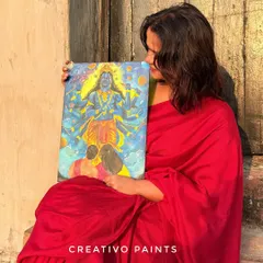Another shot of me with my completed Vishnu painting, feeling so proud of the heart and effort that went into this piece.