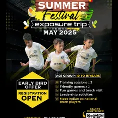 Get ready for our Summer Festival Exposure Trip. This is an incredible opportunity for players aged 10-15 to participate in training sessions, friendly matches, and even meet ex-Indian national team players.