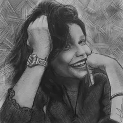 This 6x6 inch graphite sketch captures a moment of pure joy. I used a cross-hatching technique for the background to create texture and make the subject's bright smile the central focus.
