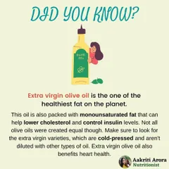 Did you know that extra virgin olive oil is one of the healthiest fats on the planet? I always recommend using the cold-pressed, extra virgin variety. It's packed with monounsaturated fats that can help lower cholesterol and control insulin levels.