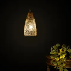 This lit conical bamboo lamp is perfect for focused lighting over a kitchen island or a small table. Its elongated shape draws the eye downward, creating an intimate and cozy ambiance.