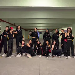The crew is ready. Our teen hip hop dancers posing before a shoot, showcasing their cool urban style and team spirit.