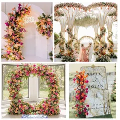 This collage demonstrates my versatility in floral and themed decor. It features a modern neon sign for a birthday, a grand pastel mandap, a full floral ring for a photo-op, and a personalized mirror welcome sign.