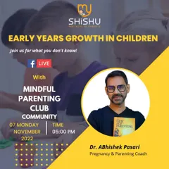 An event poster for my Facebook Live session with the Mindful Parenting Club on "Early Years Growth in Children."