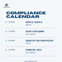 Keep track of your mid-April deadlines. This includes filing GSTR-5, GSTR-6, and GSTR-1 for QRMP, along with the issuance of TDS certificates and Form 15CC.
