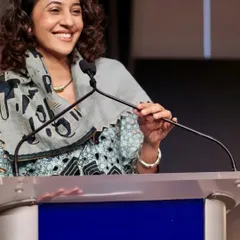 A close up shot of me speaking at the Citi headquarters in Manhattan. I get nervous before big speeches, but my smile shows the joy and gratitude I feel for having the opportunity to share my passion with business leaders.