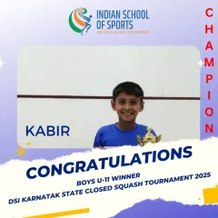 Congratulations to Kabir, our Boys U-11 winner at the 2025 Karnataka state tournament. His focus and skill on the court were outstanding throughout the competition.