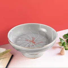 A simple and elegant serving bowl in a soft grey, featuring a subtle deer motif. The pedestal base gives it a classic look, perfect for serving snacks or as a decorative fruit bowl.