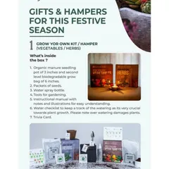 Our 'Grow Your Own' kits for vegetables and herbs are a perfect gift for the festive season. Each kit includes everything you need, from organic manure and seeds to tools and an instruction manual.