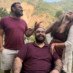 A moment of pure, uninhibited laughter and playfulness between participants. It's these candid connections and shared joy that make the retreat experience so special.