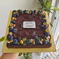 Another shot of the healthy chocolate cake, made with a blend of almond and ragi flour and sweetened naturally with dates.
