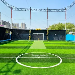 We install professional-grade artificial turf for sports facilities, like this dual-purpose cricket and football ground, ensuring a durable, all-weather playing surface.