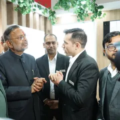 Our director, Mr. Abhinav Mahajan, engages in a discussion with Shri Heera Lal Nagar Ji, Minister of Energy for Rajasthan, at the Bharat Solar Expo. Such interactions with policymakers are vital for aligning our goals with the nation's energy strategy.
