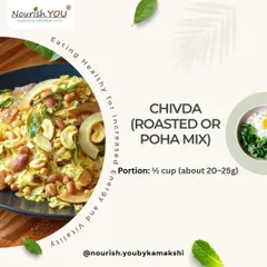 This roasted poha mix, or chivda, is a light and crunchy Indian snack. A half-cup portion is a great way to satisfy cravings for something savory without overdoing it on calories.