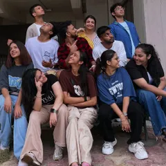 A candid moment with the crew, looking up and dreaming big. We're more than just a dance class; we're a family that supports each other.