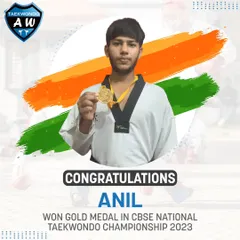 A huge congratulations to Anil for winning the Gold Medal at the CBSE National Taekwondo Championship 2023. His hard work and dedication have paid off.