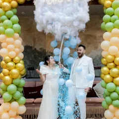 There's nothing more magical than the moment of a big reveal. I designed this 'Oh Baby' cloud burst, filled with blue balloons, to create a picture perfect and emotional gender reveal for the wonderful parents to be.
